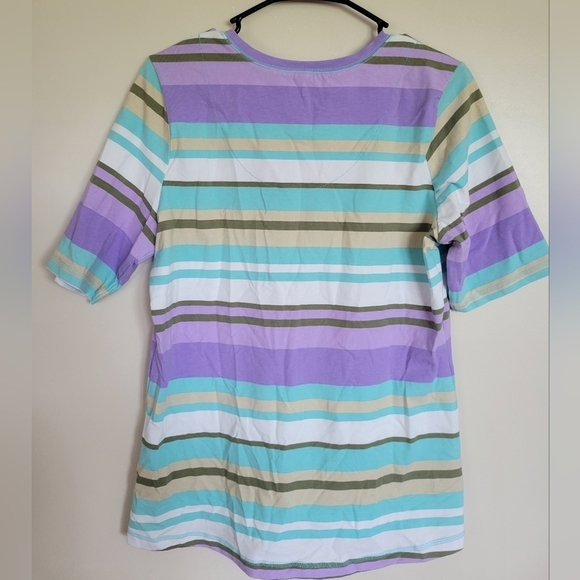 Denim & Company Women's Active Multi Colored Striped Tee Size Small - Picture 2 of 5